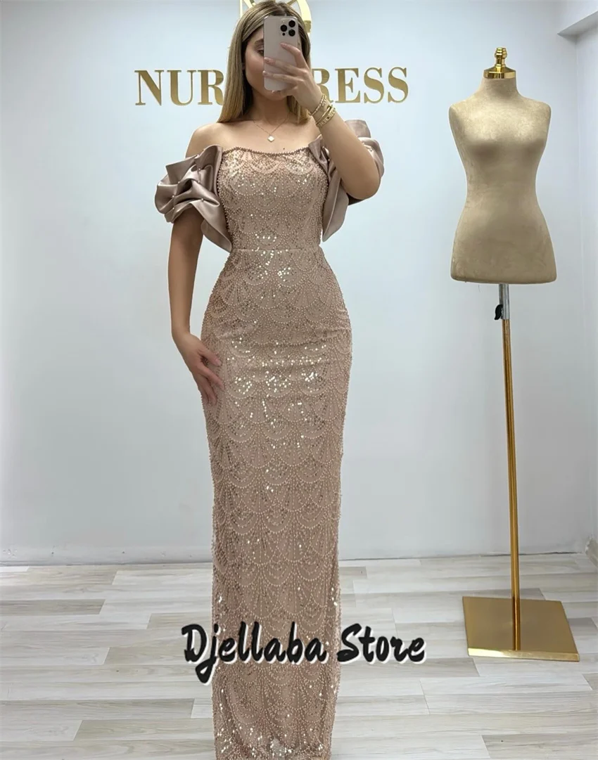 

Sparkly Rose Gold Bespoke Occasion Gown Evening Dresses Beading Pearls Crystals Off Shoulder Formal Prom Party Gown Customized