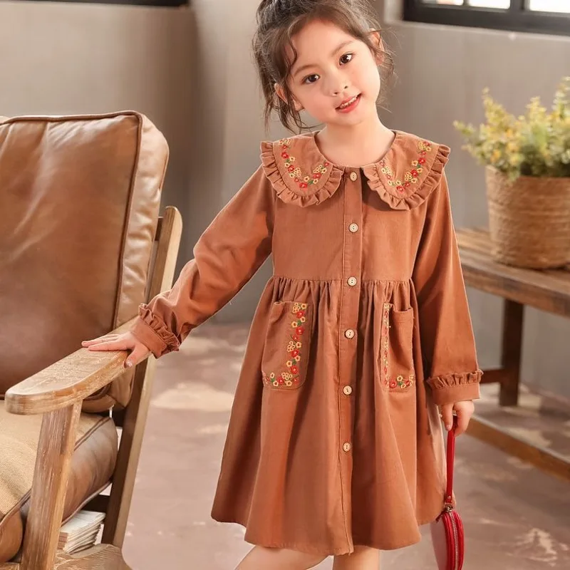 

Girls' Long Sleeve Autumn New Arrival Chic Loose Fit Corduroy Princess Dress for 4-12 Years Old