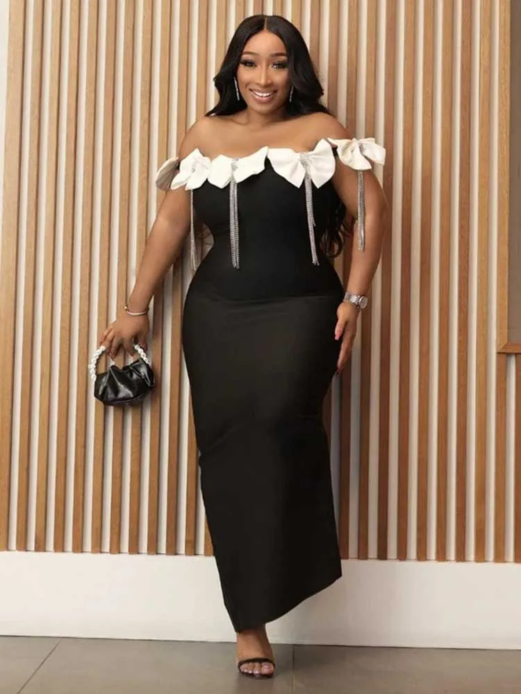 활 달린 여성용 이브닝 드레스, 섹시한 이브닝 드레스, 술 달린 작은 이브닝 웨어, 원피스 오프 숄더, 우아하고 긴 원피스 슬릿