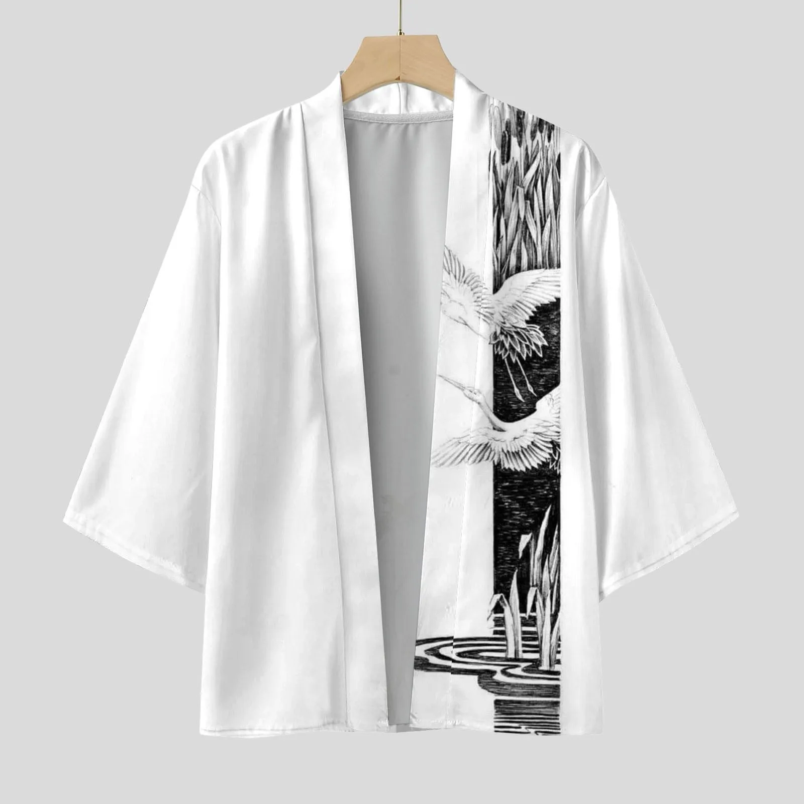 Asian Clothes Japanese Style Kimono Robes Traditional Crane Print Haori Cardigan Samurai Yukata Men Jackets Hip Hop Shirt Street