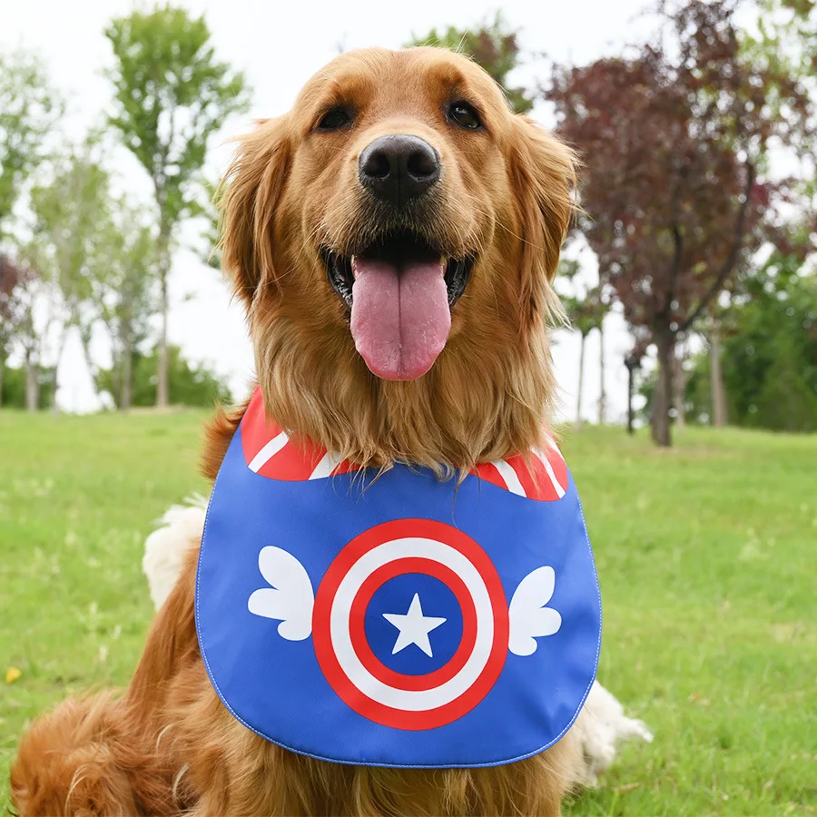 Cat Dog Clothes Marvel Avengers Bib Doggy Cat Adjustable Drool Scarf Pet Captain America Birthday Costume Pet Supplies