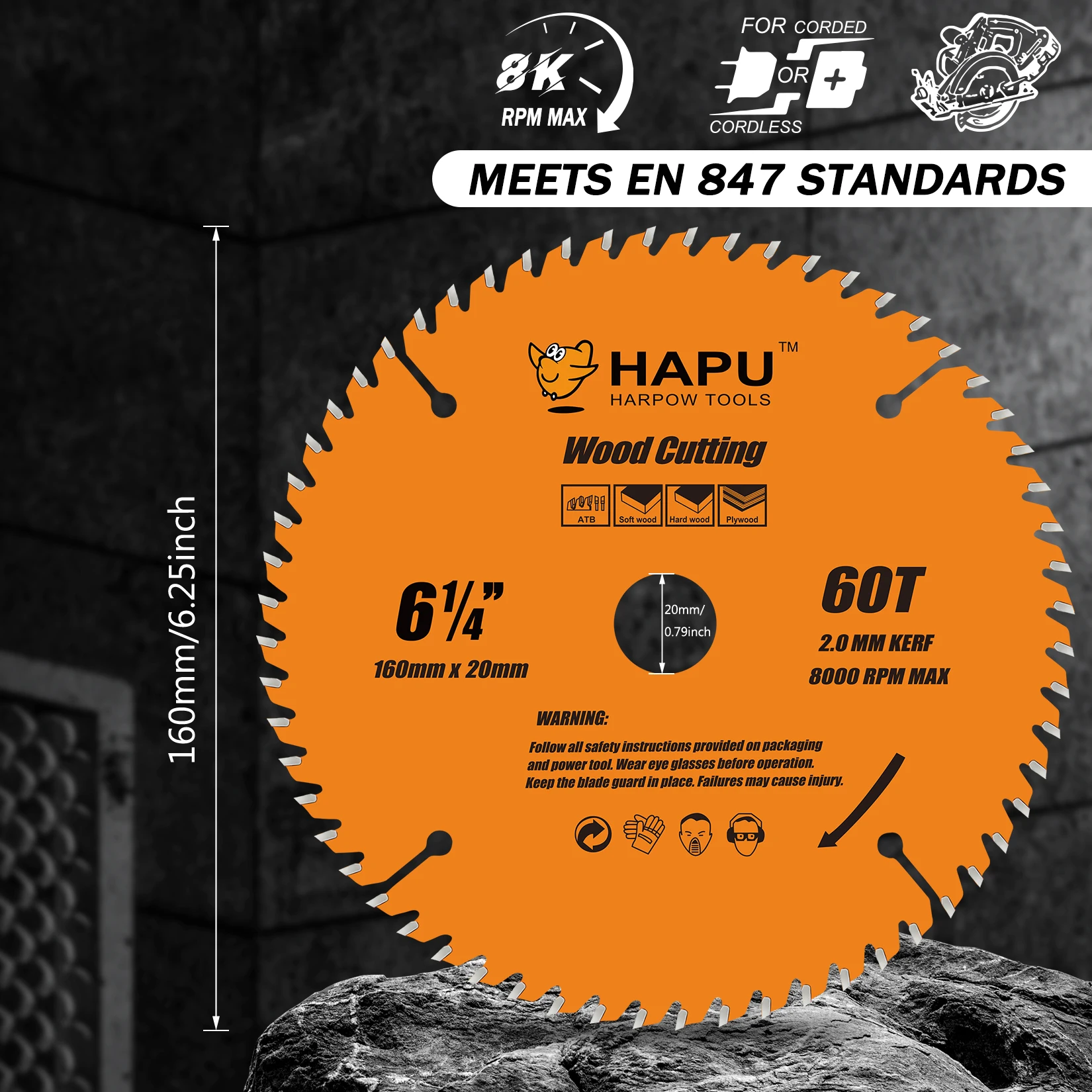 HAPU 2PCS PACK Wood Cutting Circular Saw Blade Set 7-1/4Inch 24T 6-1/4Inch 60T Woodworking TCT Saw Blade ATB Framing Blade Set