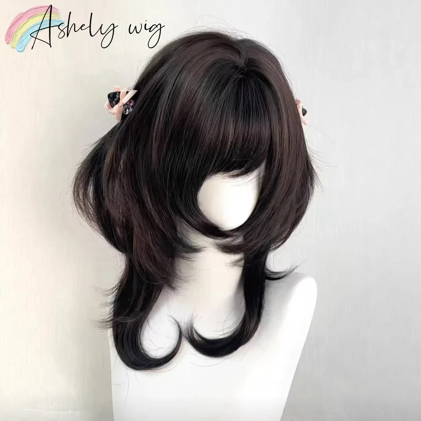 Layered Wig with Bangs Japanese Style 18inch Collarbone Hair Jellyfish Headband Wig Curly High Temperature Fibers Synthetic Wigs