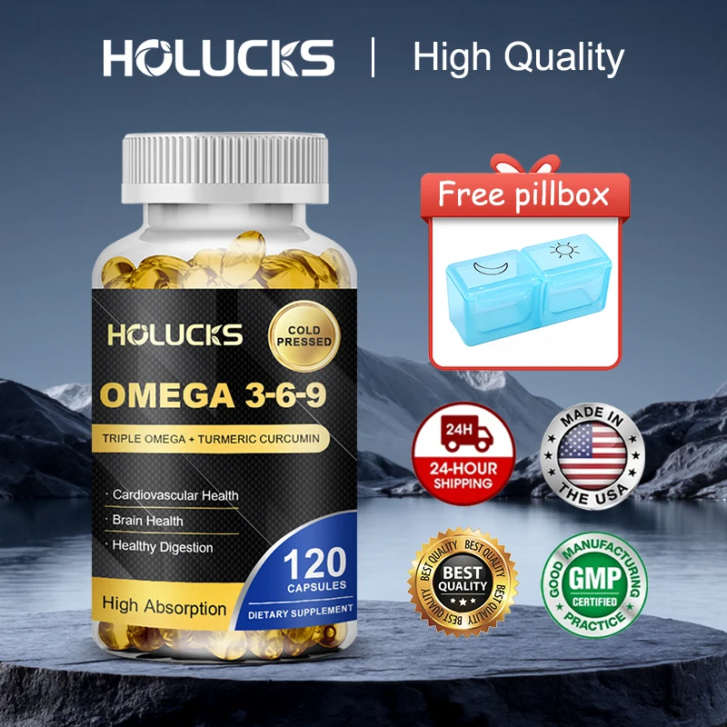 

HOLUCKS Omega 3-6-9 Triple Omega Supplement с куркумином, для поддержки здоровья сердца, мозга, суставов и глаз у мужчин и женщин