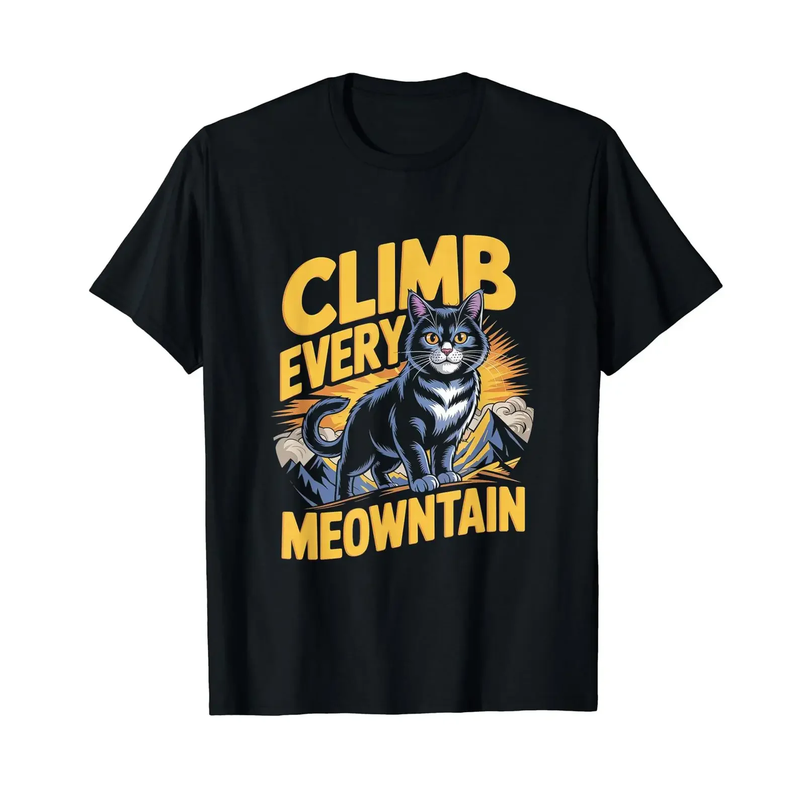 Amusant Randonneur de Montagne Chat Grimper Chaque Meowntain Mountaineer T Shirt Graphique avec Valeur vintage Washed