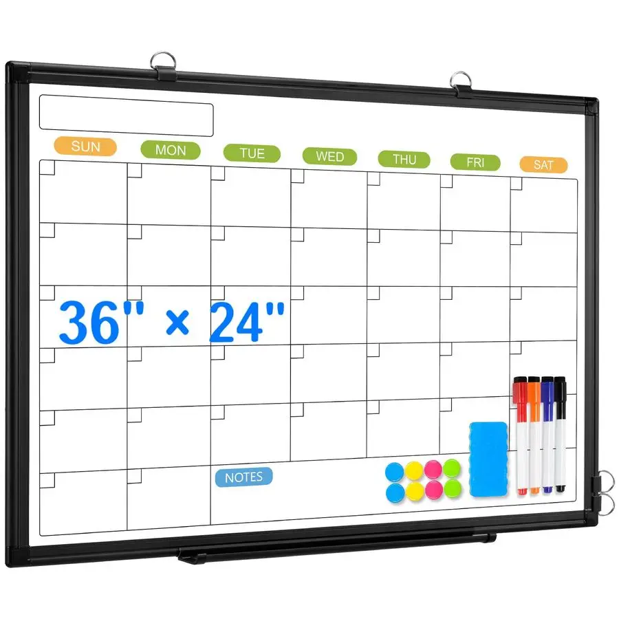 

Erase Calendar Whiteboard for Wall, 36 x 24 DoubleSided Magnetic Monthly WhiteBoard Calendar Dry Erase, Wall Hanging Aluminum Fr