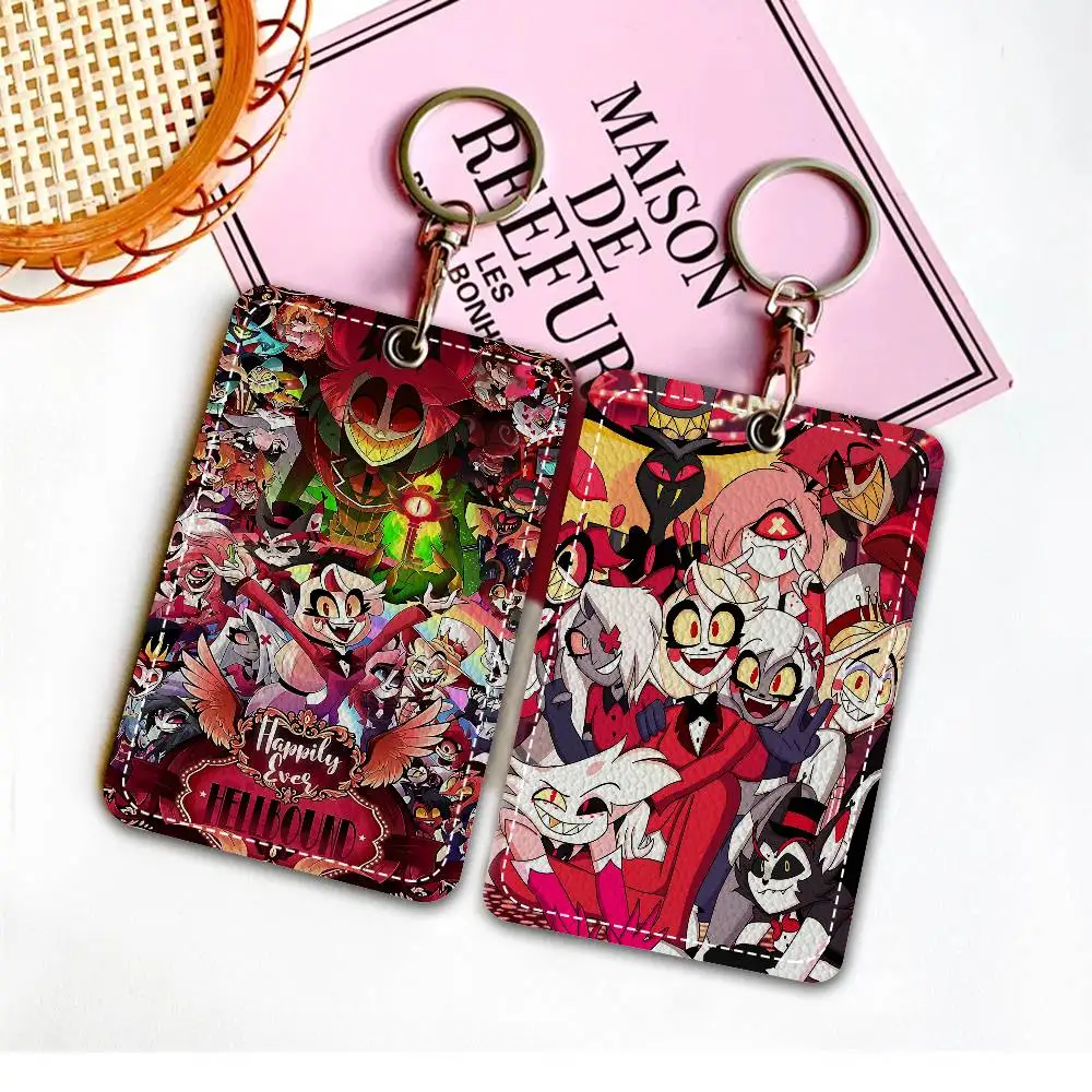 الكرتون H-Hazbin H-Hotels مستطيل حافظة بطاقات الهوية المفاتيح الوصول حافظة للبطاقات مفتاح العلامة حلقة حامل بطاقة جلدية حلقة رئيسية الوصول #1
