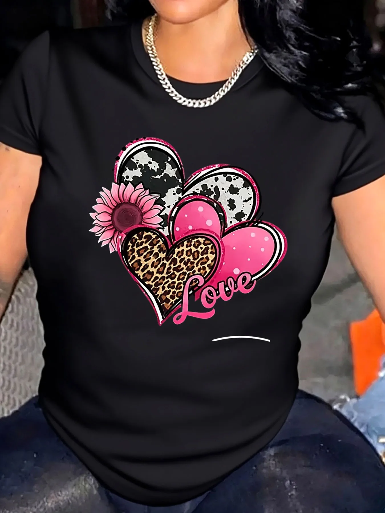 

Женская футболка больших размеров с леопардовым принтом на день Святого Валентина для улицы