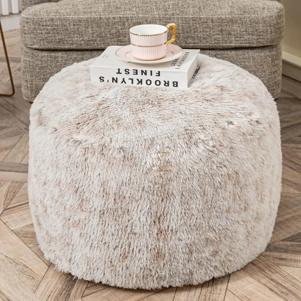 

Filled Pouf with PP Cotton, Round Faux Fur Pouf, 20*12 Inch Living Room Floor Cushion Ottoman for Living Room, Storage Stool