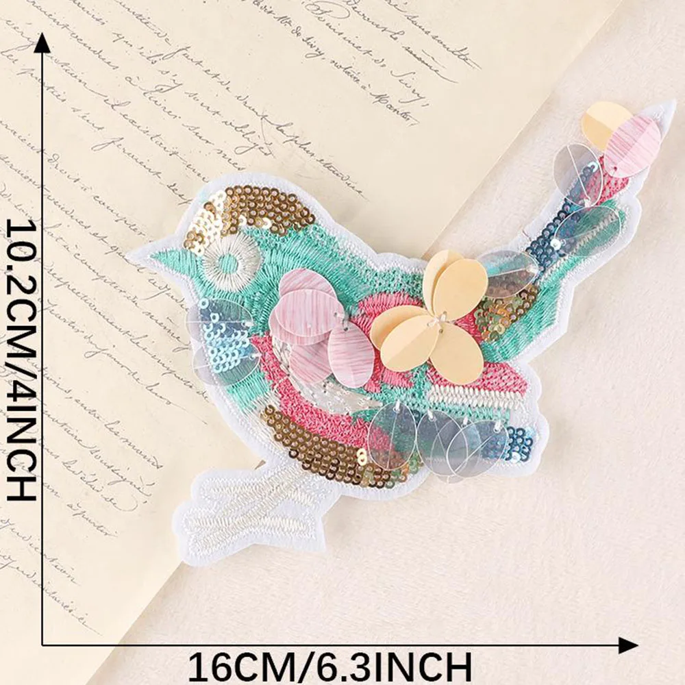 Bird Sew On Patches for Clothing, Animal of the Breach Bead Embroidery Applique, DIY Hat, Coat, Dress, Pants Accessories, Patch