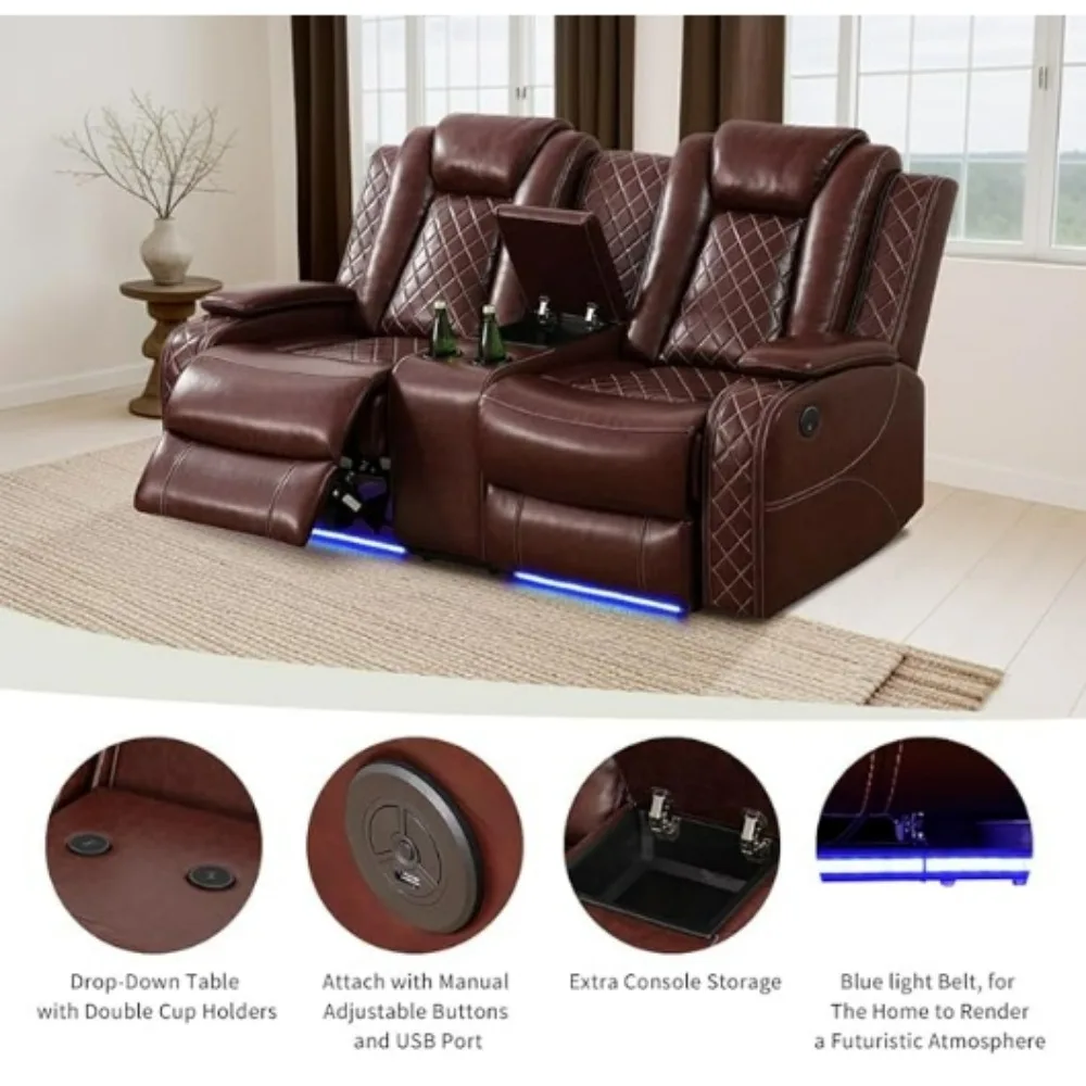 Living Room Funiture Sofa Breathing Leather Sofa Living Room Sofa Power Recliner Manual Adjustable Loveseat with Cup Holders