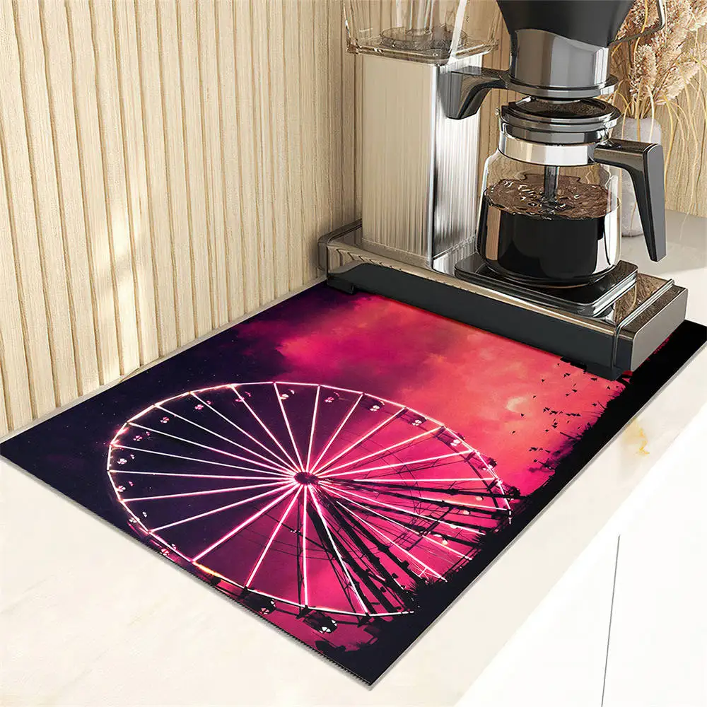 Riesenrad druck Geschirr trocknungs matte super saugfähige Küchen theke Abfluss kissen Geschirr Tasse Flasche Spüle wasserdichte rutsch feste Matten