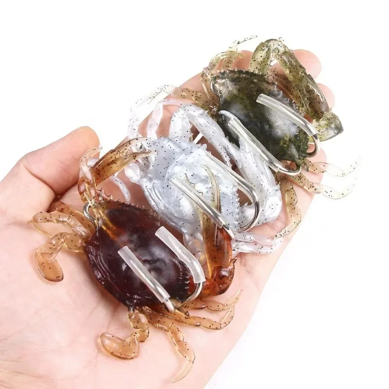 

ALASICKA 1pcs 80mm/100mm 3D Imitation Rubber Crab Soft Bait with Double Hook Sea Fishing Bait Sinking Swimming Tackle Accessory