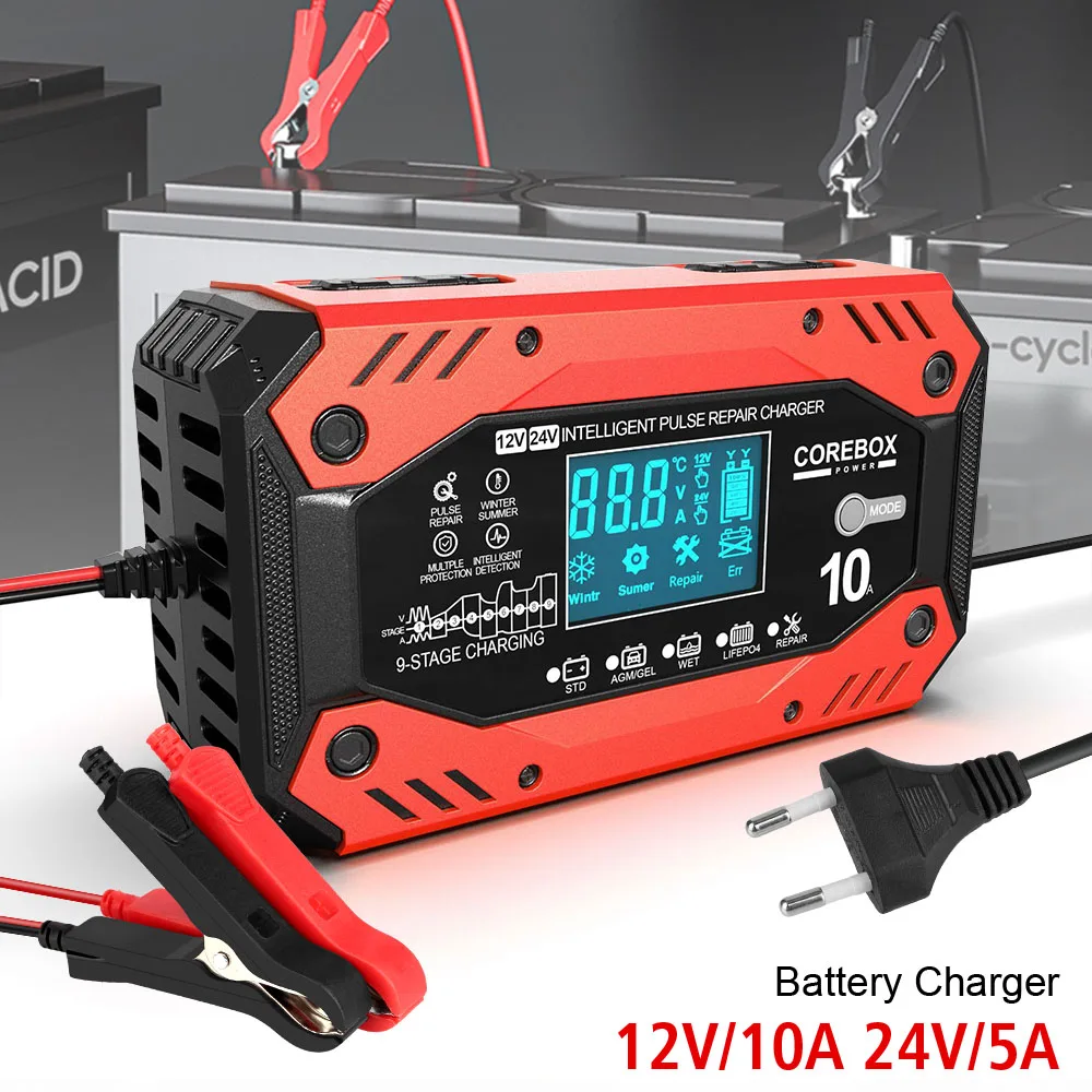 

Car and Motorcycle Battery Charging Devices AGM Automotive Battery Charger 12V 10A Intelligent Maintenance of Lead Acid Battery
