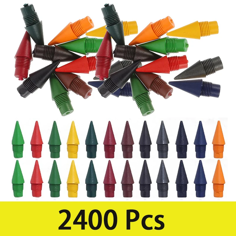 

2400Pcs Colored Unlimited Pencil Nib Replaceable Infinite Pencil Tips Writing Accessories Stationery 12 Colors