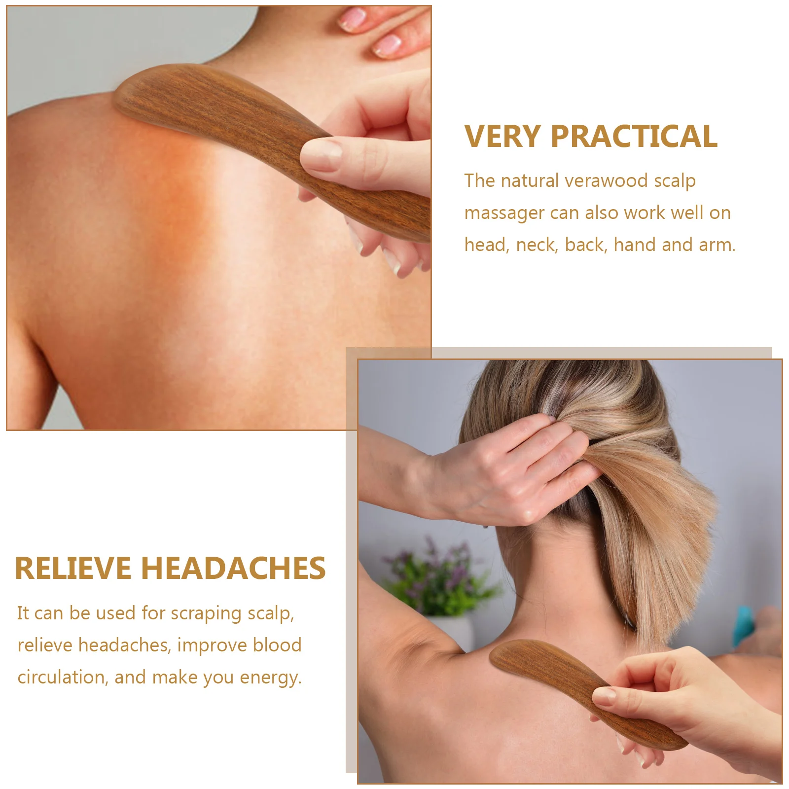 

Portable Head Massager Professional Neck Massager Household Massage Comb Hair Supply Natural Verawood Scalp Back Arm Muscle Pain