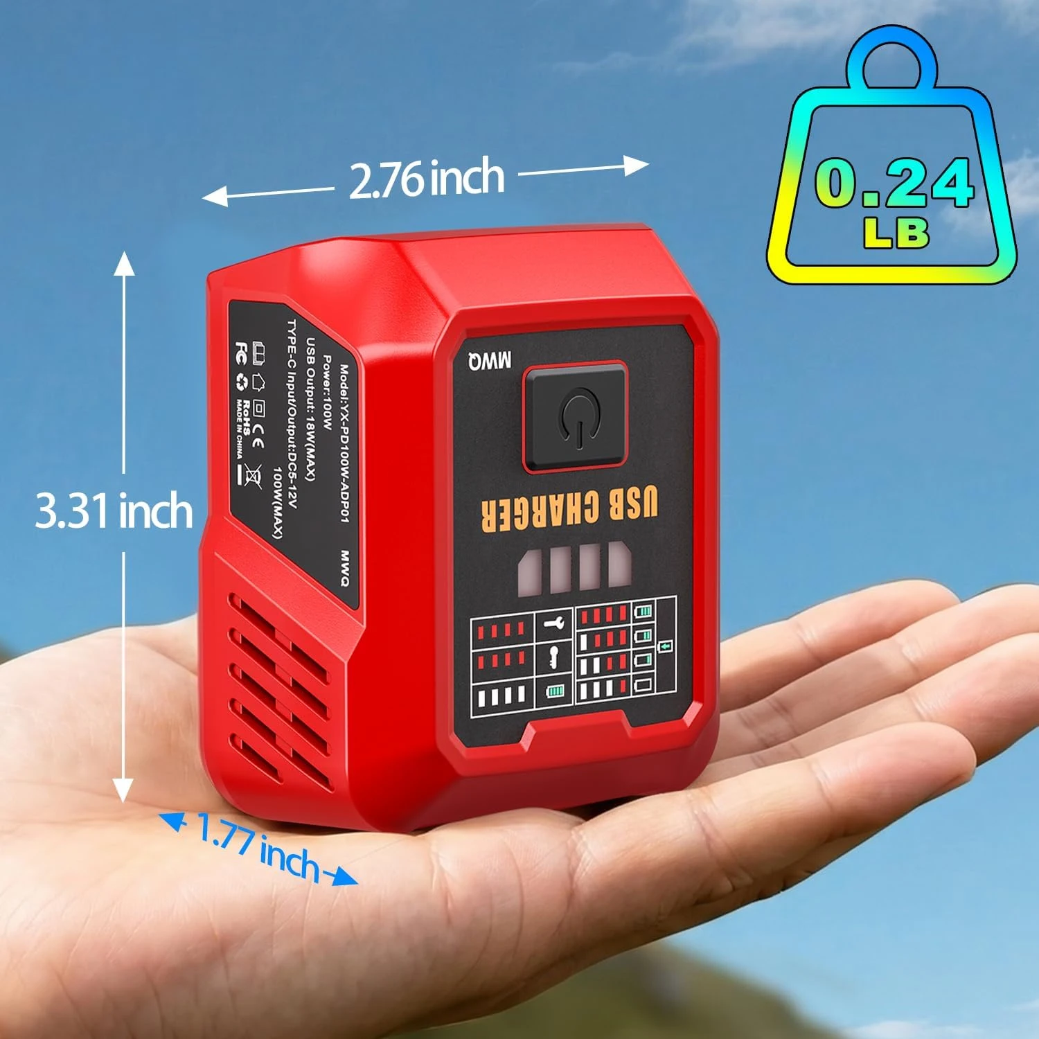100W USB-C-Ladegerät kompatibel mit Milwaukee 18V-Akku, Netzadapter mit USB-A-Anschluss, Ladehub für Handys & Tablets – Detail 7