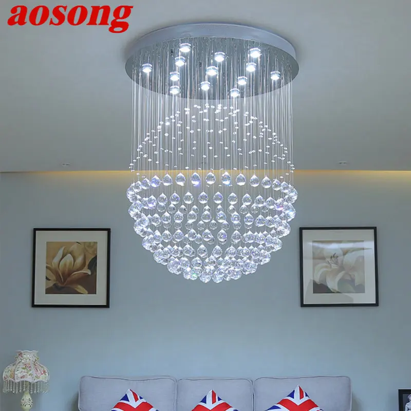 AOSONG Modern Crystal Pendant Lamp LED Creative Luxury Hanging Lights Chandelier for Home Living Dining Room Bedroom