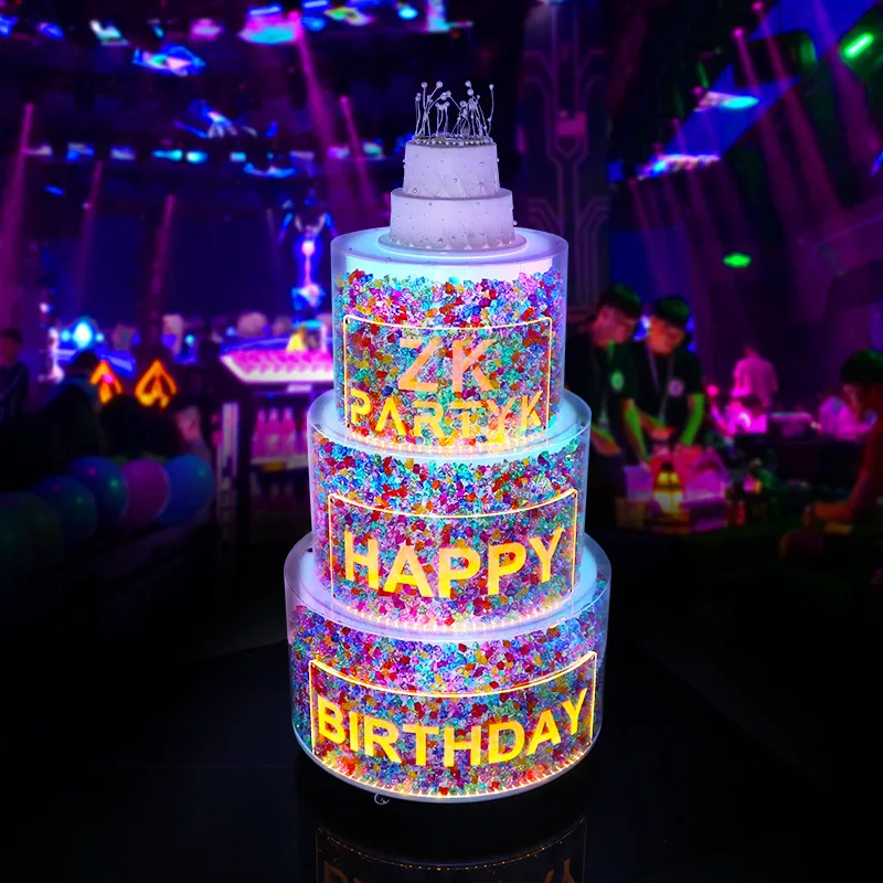 

Bar KTV acrylic luminous cake cart box happy birthday cake cart tower restaurant wine rack