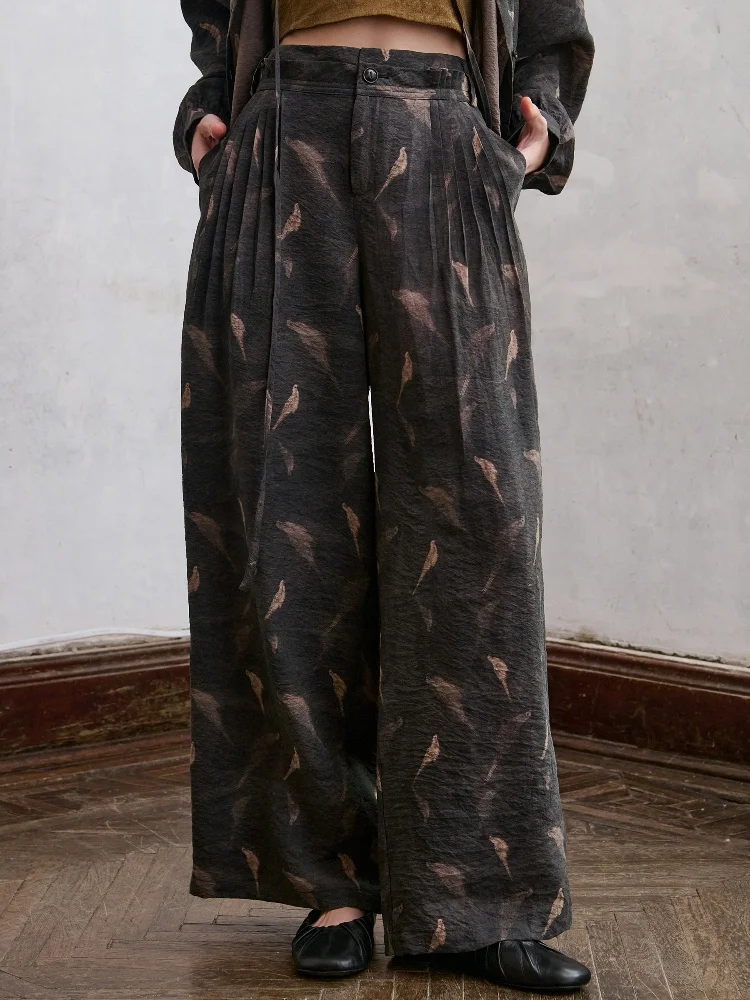 

Повседневные брюки из медно-аммиачного шелка с принтом, прямые, с высокой талией, на молнии, тонкие, для весеннего сезона, для поездок на работу