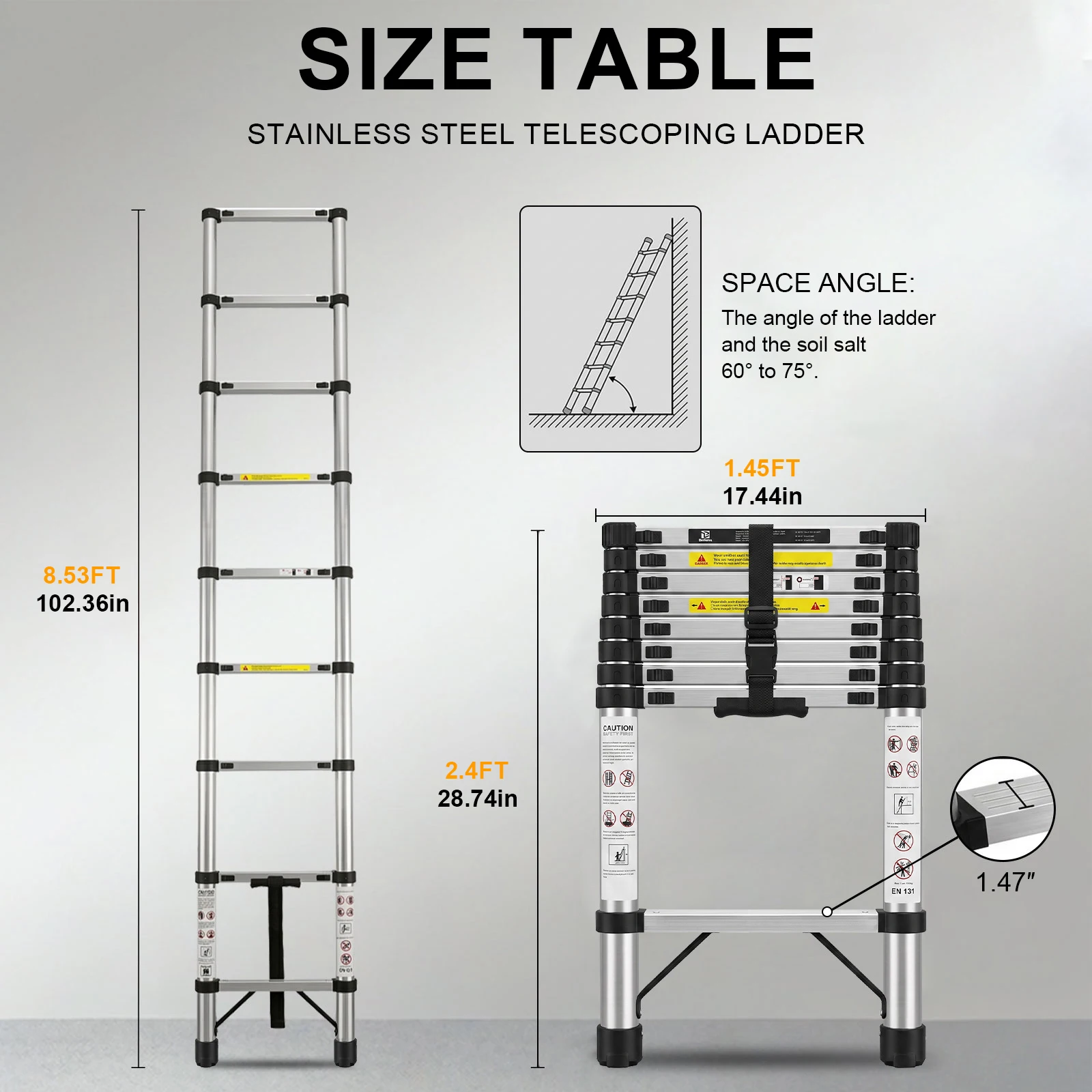 Multi-Specification Telescopic Straight Ladder with a 300 lb Weight Capacity; Features Safety Locks and a Foldable, Convertible Design (A-Frame and Straight Ladder in One); Suitable for Both Indoor Home Improvement and Outdoor Tasks. Simplified Version Av