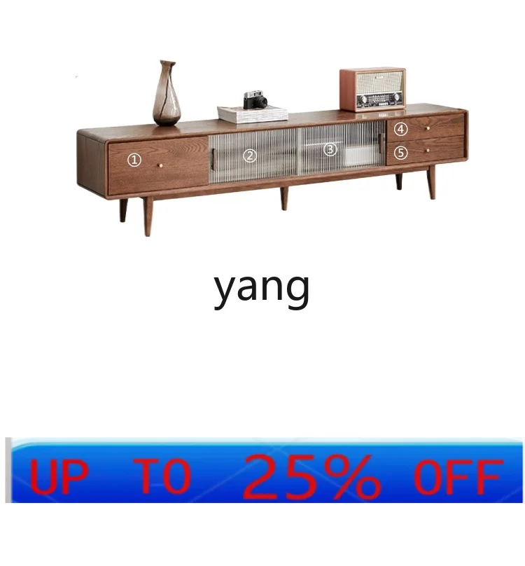 

LMM solid wood TV cabinet glass coffee table combination living room TV wall locker