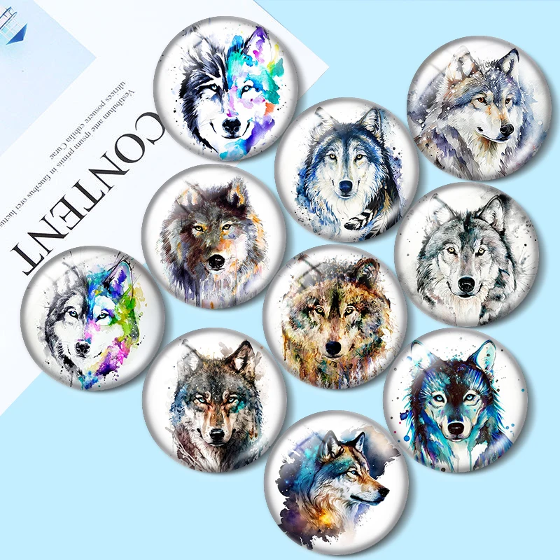 

Wolf Drawing Patterns Art Painting 10pcs mixed12mm/18mm/20mm/25mm Round photo glass cabochon demo flat back Making findings