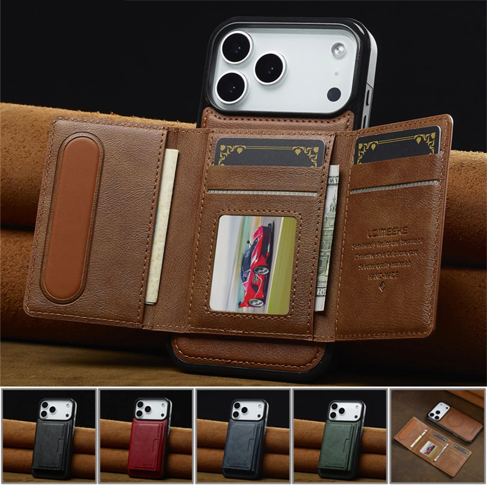 

Magnetic Flip Leather Phone Case for IPhone 17 Pro Max 16 Plus 16E 15 14 13 12 11 X XS XR for MagSafe Wallet Card Back Cover