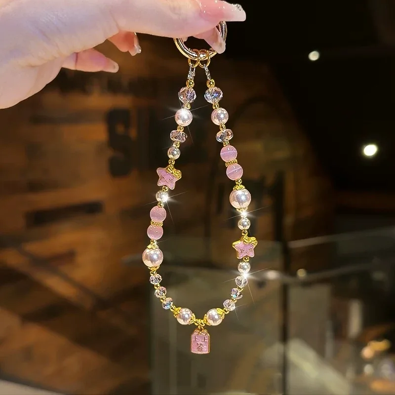 

National style signed pendant crystal mobile phone chain lanyard high-end light luxury beaded short hand chain anti-lost pendant