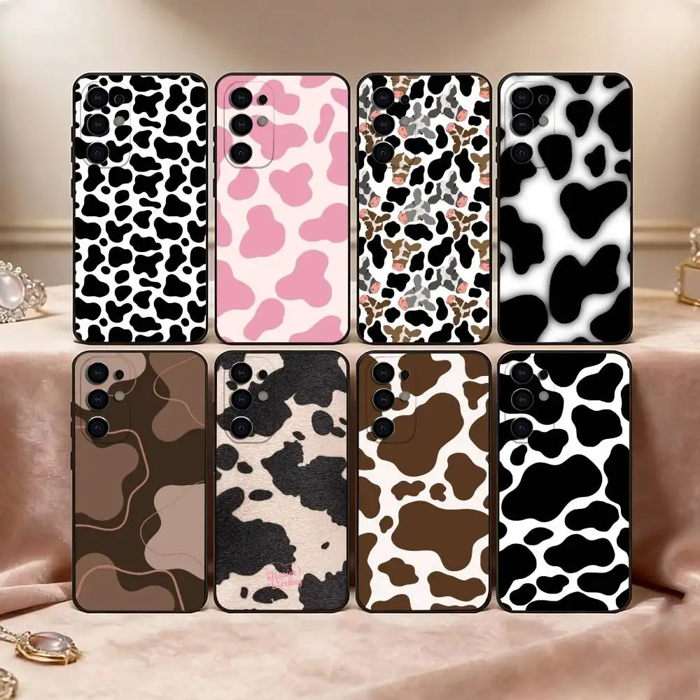 Cow print Phone Case Black Silicone Soft For Samsung S25,S24,S21,S22,S23,S30,Ultra,S20,Plus,Fe,Lite