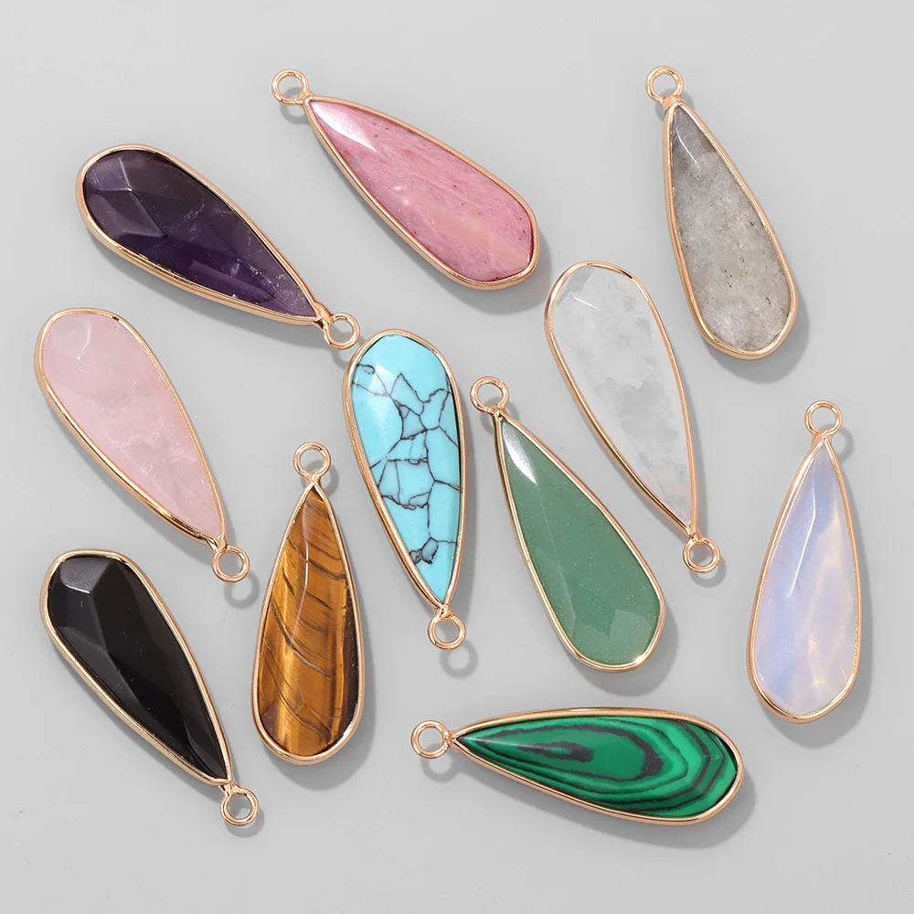 5PCS Fashion Water Drop Shape Stone Pendant 11x30MM Natural Amethyst Opal Agat Charm For Jewelry Making Necklace Earrings DIY - view 2