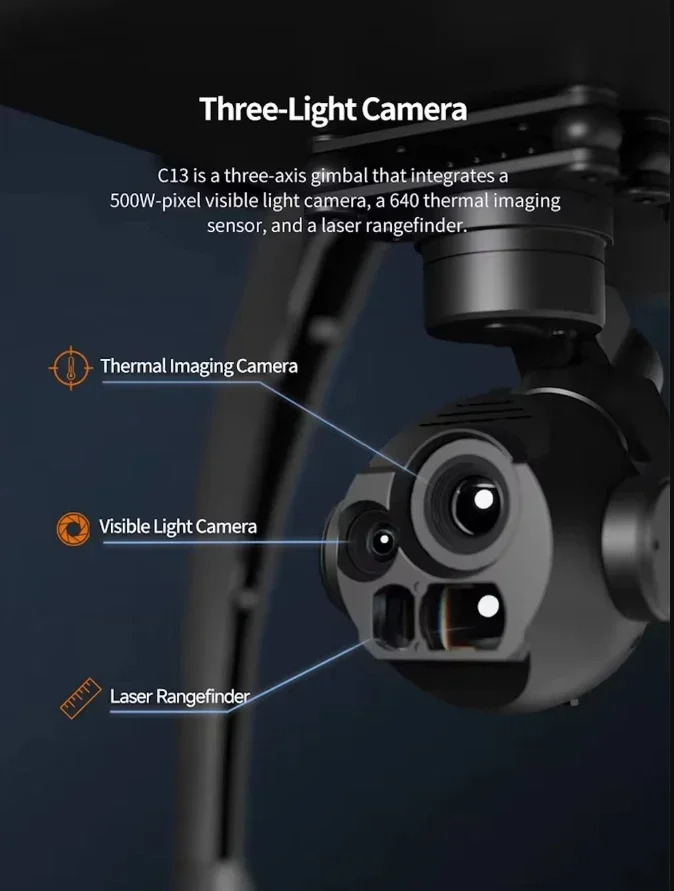 

Skydroid C13 30x Zoom Gimbal Intelligent Tracking High-resolution Thermal Imaging Three-axis Stabilization Triple-optical Camera
