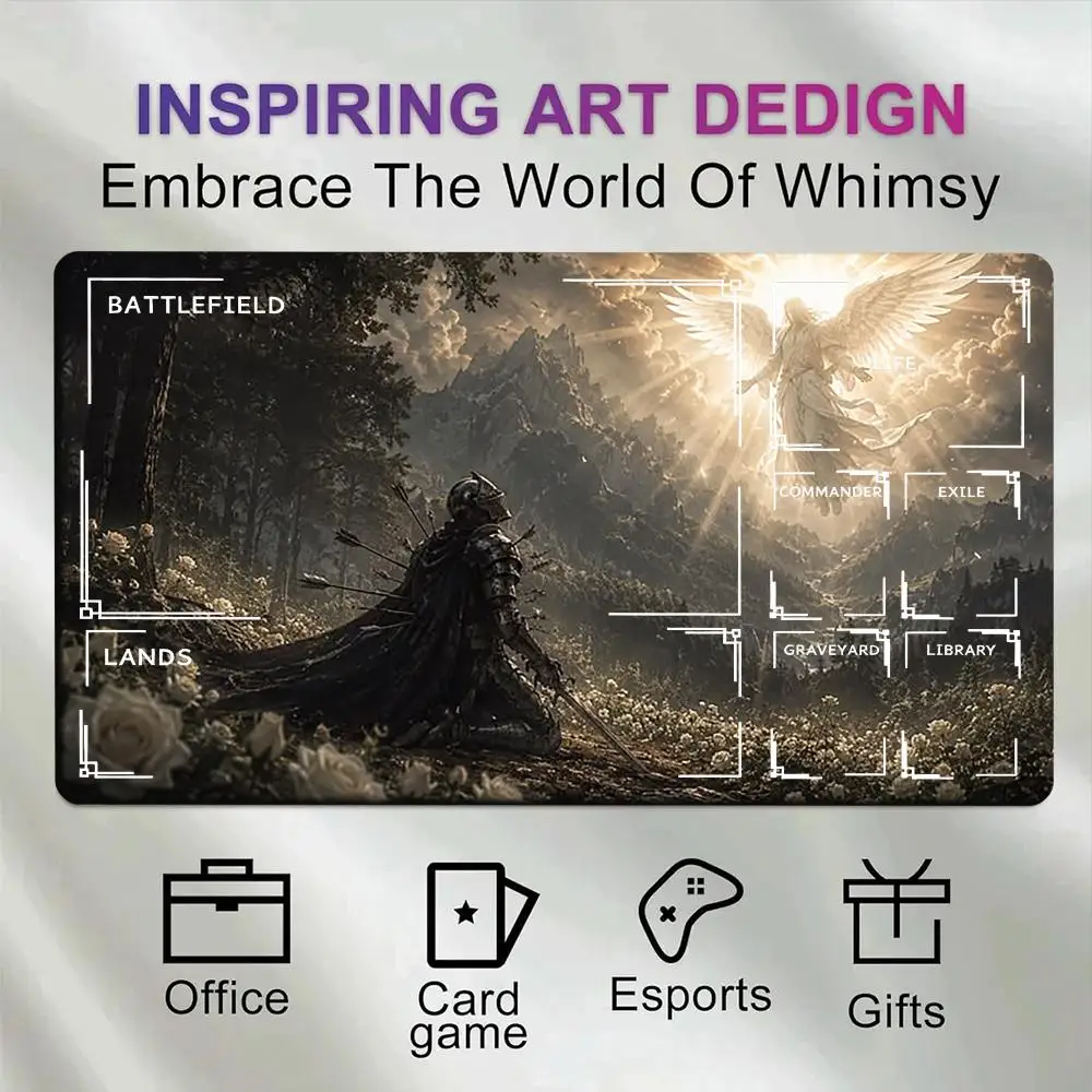 XXL Gaming & TCG Mouse Pad Kneeling Knight Holy Angel Commander Zones Large Desk Mat Non-slip Seamed Edge for Gamer