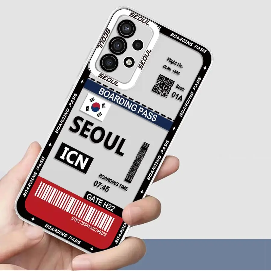 Tokyo Seoul Boarding Pass Soft Phone Cover Case for Samsung Galaxy A34 A15 A33 A14 A53 A23 A54 A24 A56 A26 A32 A13 A55 A25 A36