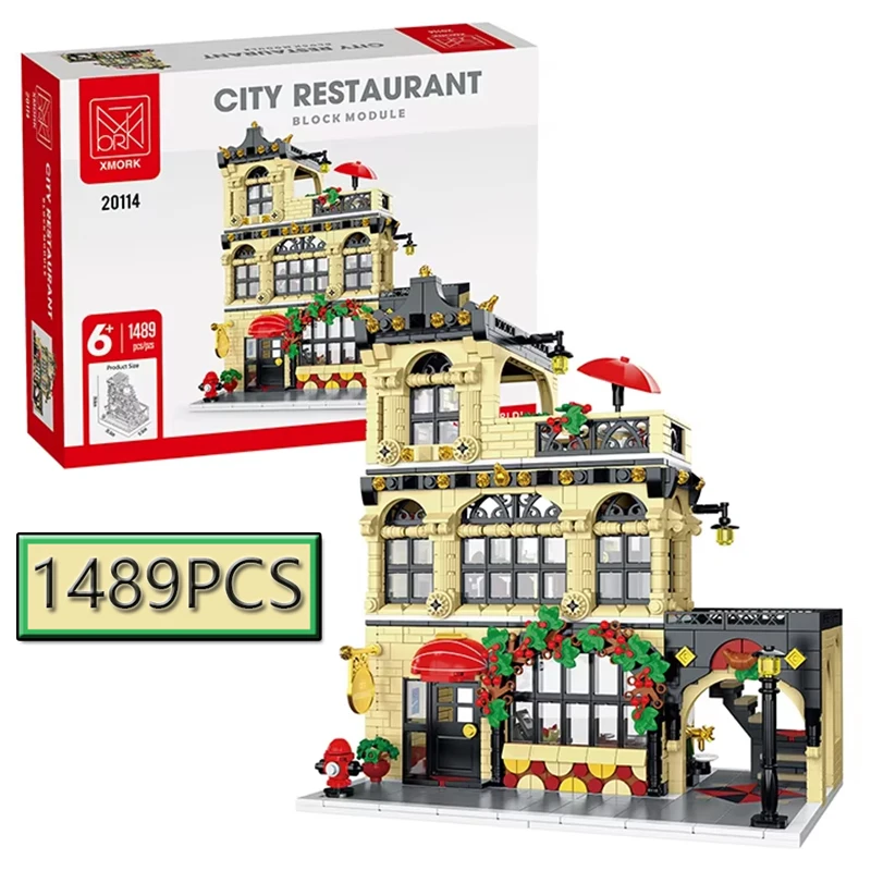 

1489PCS MOC Creative City Western Restaurant Streetview Building LDE Blocks Model Architecture Children's Educational Toys