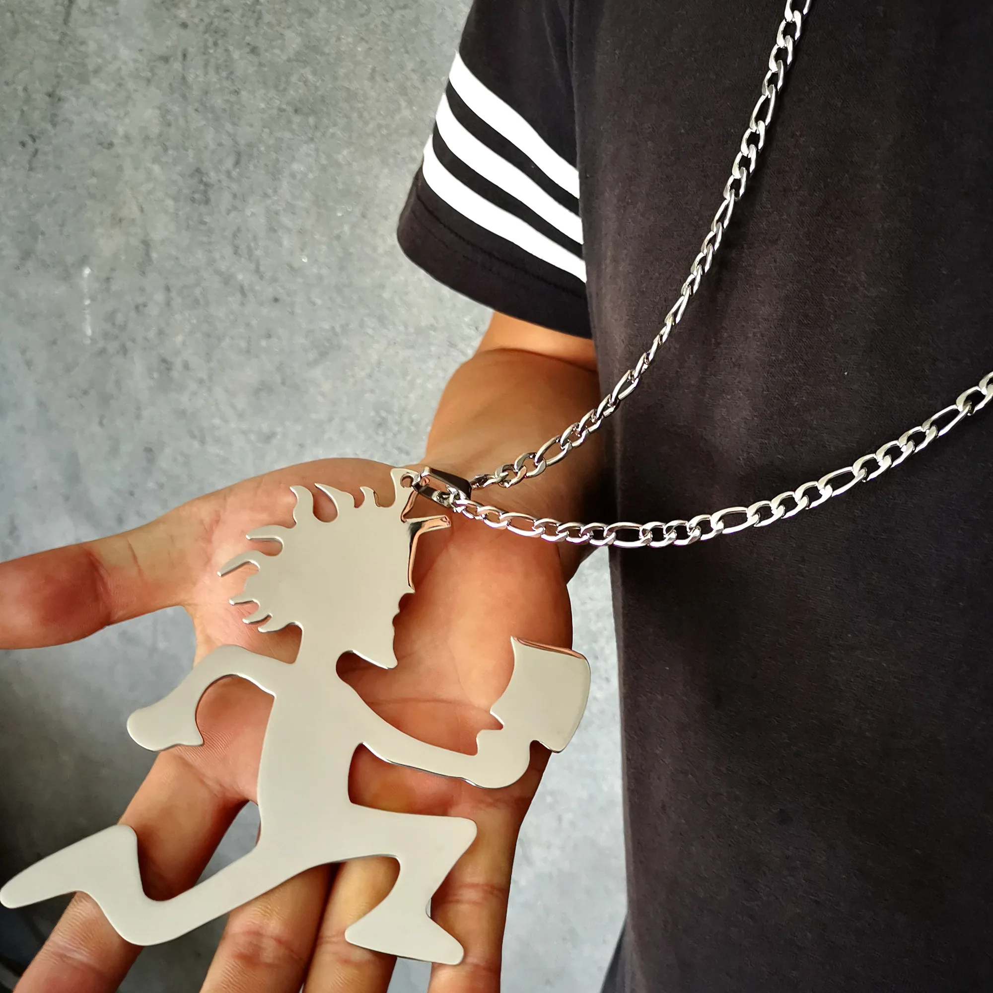 Large 4 Inches Stainless Steel Hatchet Hatchetman Pendant Necklace Charms Mens Circle ICP Jewelry 32'' Chain High Polished