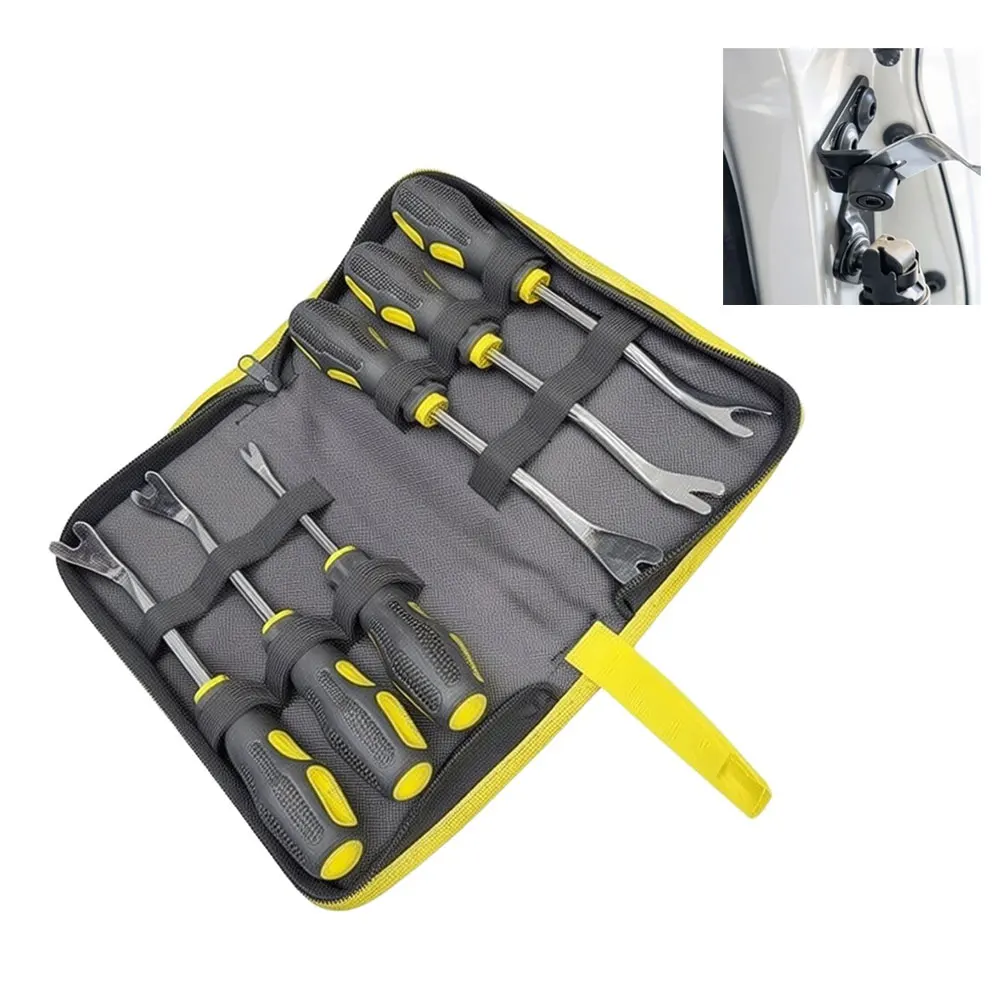 Car Trim Clip Remover Kit for V and U Shape Plastic Fasteners 6-Piece Set with Hanging Loop for Dashboard and Door Panel Use
