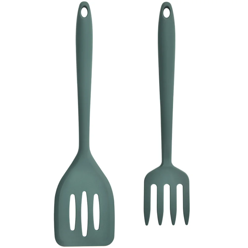 

1 set Green Medium Silicone Fork Spatula Set Kitchen Cooking Tools Non-Stick Wok Utensils Reusable Safe Frying Pan Accessories