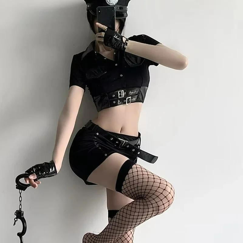 Ladies' Sexy Lingerie Sexy Role-playing Uniform Seductive Hollow Out Skirt Hot Policewoman Nightclub Flirting Suit