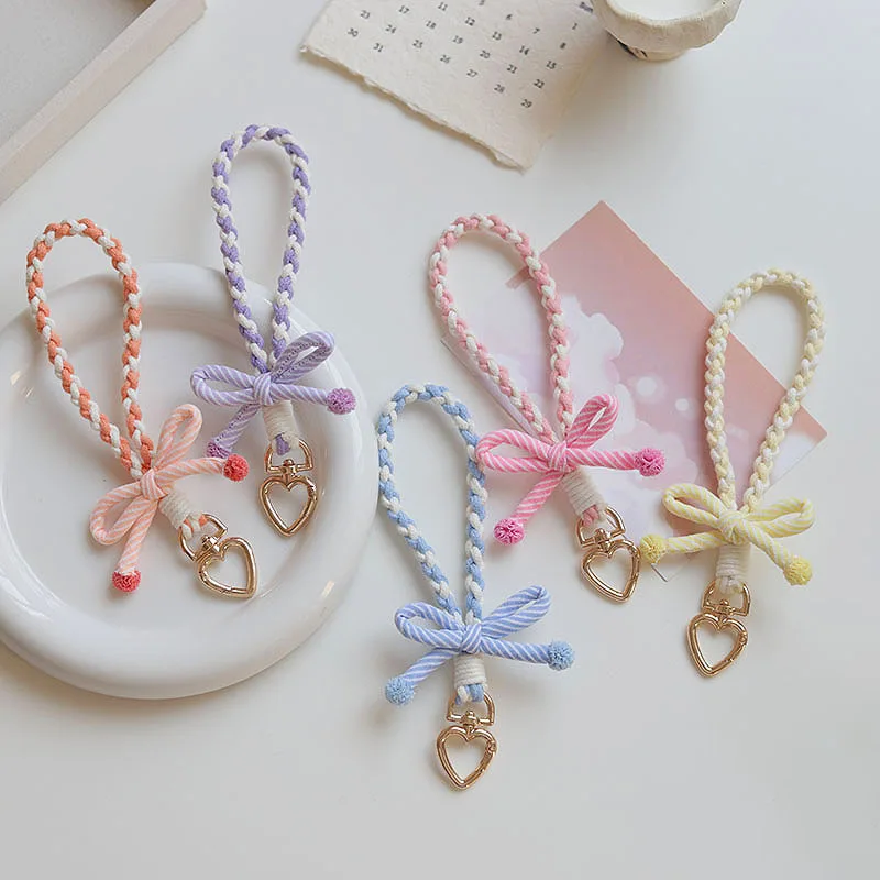 

Women's Pendant Gift New Striped Bow Keychain Cute Girl Candy Color Mobile Phone Wristband Yellow Color Simple Fashion Pendant