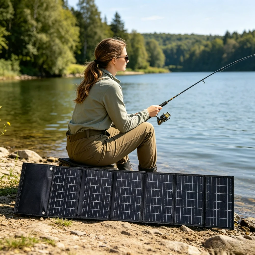 High Efficiency Light Capture 50W 90W Foldable Solar Charger Portable Dual USB DC Waterproof Panel For Outdoor Camping Fishing