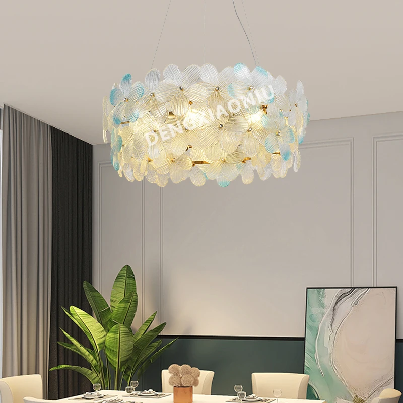 

Modern Circular Pendant Light Creamy White Petal Pendant Lamp Hotel Room Living Room Indoor Lighting Fixture Glass Hanging Lamp