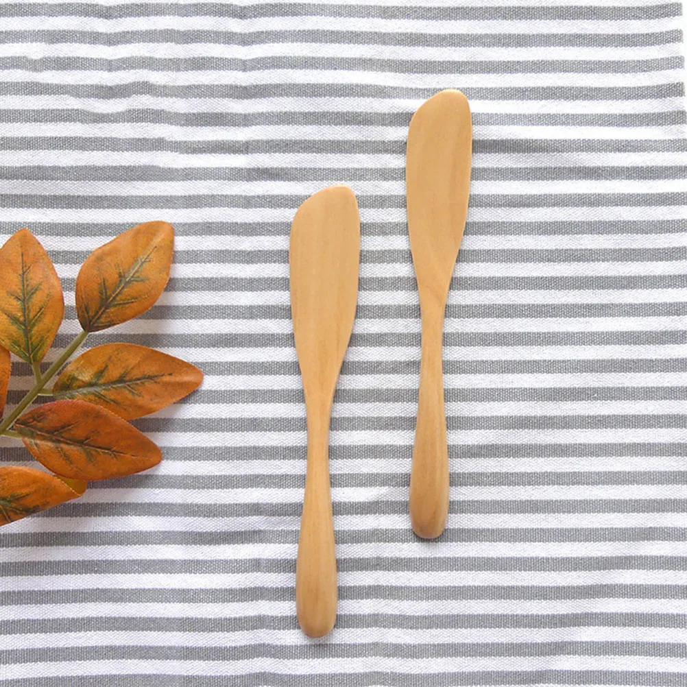 

2 PCS Butter Knife Jam Spreader Hair Curler Wood Bamboo Cream Cheese