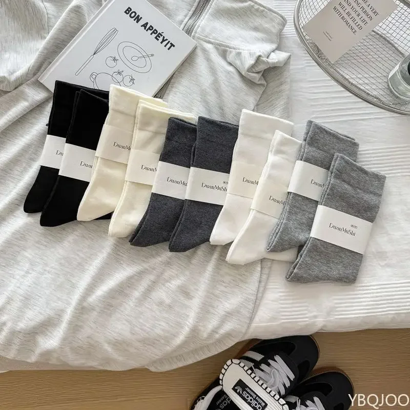 

5 pairs of breathable sweat absorbing solid color socks for spring autumn with elastic opening thin cotton midsole socks