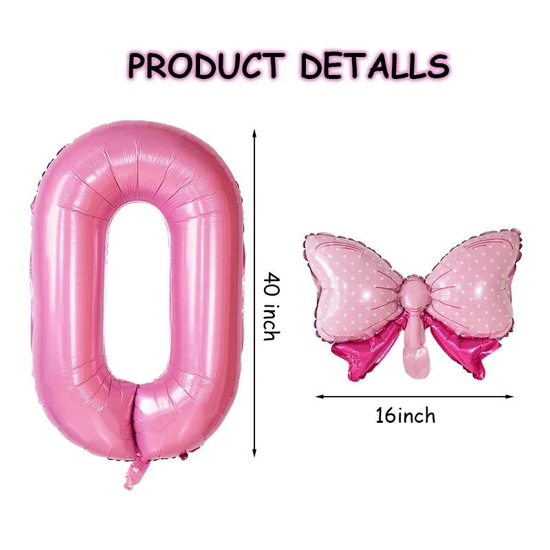 1 Stück, großes, 40 Zoll großes, rosa Folienballon in Form einer Zahl mit Schleife, für Jungen- und Mädchen-Geburtstagsfeiern, rosa Prinzessinnen-Thema, Brautparty. – Detail 5