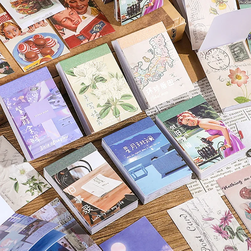 50pcs Retro Poster Map Decorative Stickers Book Ins Landscape Material Sticker DIY Diary Scrapbook Decoration Stationery Sticker