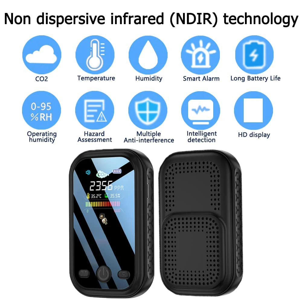 Portable CO2 Detector NDIR Carbon Dioxide Detector Temperature Humidity Meter Air Monitor Infrared For Home Car