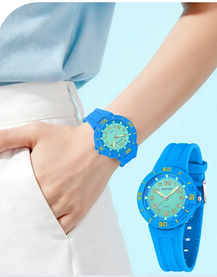 SANDA Popular Children Student Quartz Watch Fashion Simple Waterproof Silicone Strap Kids Wristwatch