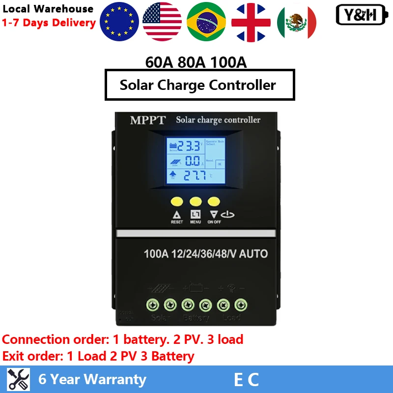

[Fast Delivery]Y&H 100A 80A 60A MPPT Solar Charge Controller 12V 24V 36V 48V for Solar Panel, Lead Acid/Lithium Charge Regulator