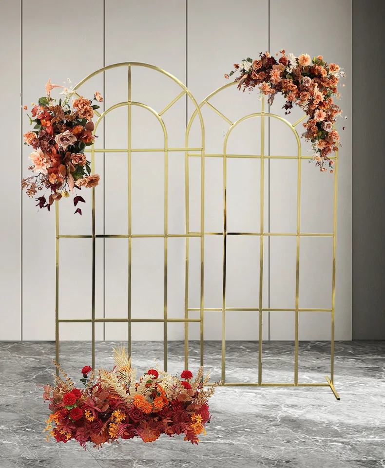 

1PCS Shiny Gold Wedding Gilded Arch Screen Flower Stand Balloon Arch Birthday Party Background Decoration